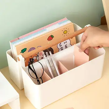 Портативный ящик для хранения с ручкой, органайзер со съемным отделением, настольный органайзер для канцелярских принадлежностей большой емкости для дома