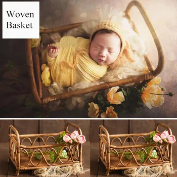 Реквизит для фотосъемки новорожденных, детская винтажная плетеная корзина для позирования в студии, реквизит для детской фотосессии, контейнер для аксессуаров Fotografia
