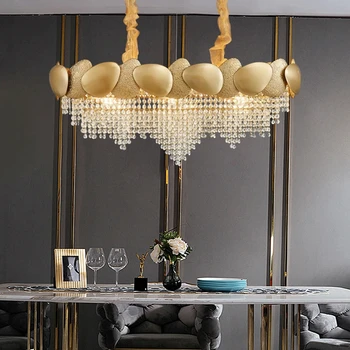 Светильники с регулируемой яркостью Светодиодная потолочная люстра с хрустальными кисточками, роскошные золотые подвесные светильники для потолочного домашнего декора Luminaria для столовой