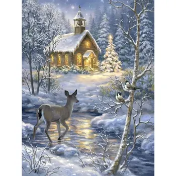 Сделай сам 5D Алмазная картина Зимний снежный пейзаж Вышивка крестом Полная алмазная вышивка Природа и животные Стразы Мозаичная картина