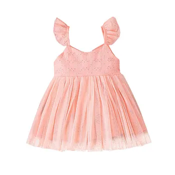 Сетчатые платья без рукавов для маленьких девочек, розовое однотонное платье принцессы, милая детская летняя одежда