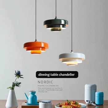 Скандинавский светодиодный подвесной светильник Macaron из углеродистой стали, алюминия, белого, темно-зеленого, оранжевого цвета, подсветка для ресторанных гостиных, Светильник