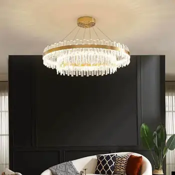 Современная роскошная хрустальная светодиодная люстра, золотой двухслойный круглый подвесной светильник для домашнего декора, потолочный светильник Lustre
