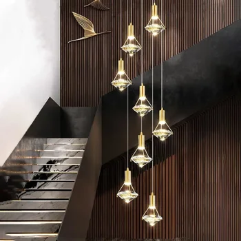 Современная хрустальная лестница, декоративная лампа в столовой с роскошной медной люстрой, новое прикроватное освещение в скандинавском стиле для спальни