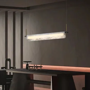 Современный минималистичный Барный стол, Светодиодная люстра, Роскошные Медные светильники H65 для украшения ресторана отеля, лампа с длинной полосой из натурального мрамора