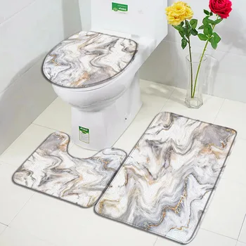 Современный мраморный коврик для ванной с абстрактной геометрической текстурой, Домашний ковер с серо-золотым рисунком, декор ванной комнаты, нескользящий коврик, крышка унитаза
