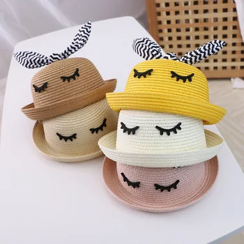 Солнцезащитные шляпы с заячьими ушками, летняя соломенная шляпа для маленьких мальчиков и девочек, Панама, Пляжная Солнцезащитная шляпа, Летние Соломенные шляпы нового бренда Bunny