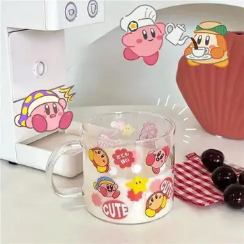 Стеклянная чашка Ins Star Kirby из аниме-мультфильма, бытовая прозрачная высококачественная термостойкая стеклянная чашка для молока с ручкой Большой емкости