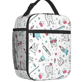 Стоматологическая сумка с мультяшным рисунком, изолированная сумка для ланча для женщин, Зубная щетка, Портативный кулер, термобокс для Бенто, школьный