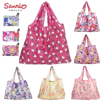 Сумка для покупок Sanrio Hello Kitty, мультяшные сумки-тоут, складная экологичная сумка через плечо, многоразовая сумка для продуктов большой емкости.