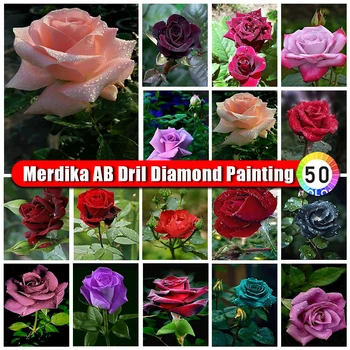 Сумка на молнии Merdika 5D DIY AB Diamond Painting Flower Cross Stitch Kit Полный Комплект алмазной вышивки Мозаикой Rose Art Picture Rhinestone