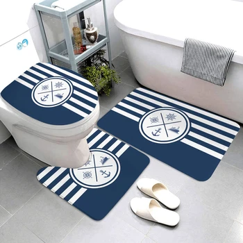 темно-синие коврики для ванной из морской серии, коврики для ванной комнаты, комплект из трех предметов, коврики для ванной комнаты, товары для ванной комнаты могут быть настроены по индивидуальному заказу