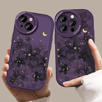 Темно-Фиолетовый Цветок Луна Мягкая Гелевая Овечья Кожа Противоударный Чехол Для Телефона IPhone14 Plus X Xs XR 11 12 13 Pro Max Задняя Крышка