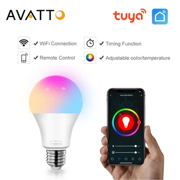 Умная Электрическая Лампочка AVATTO,Tuya RGB E27 LED Лампа Smart Life APP Remote Control Dimmable Home Bedroom Party Decor