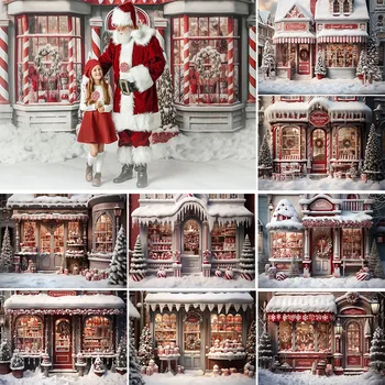 Фон для рождественского пряничного домика Mocsicka Рождественская Елка Зимний Снежный Снеговик Портрет ребенка Фон для фотосъемки семейной вечеринки