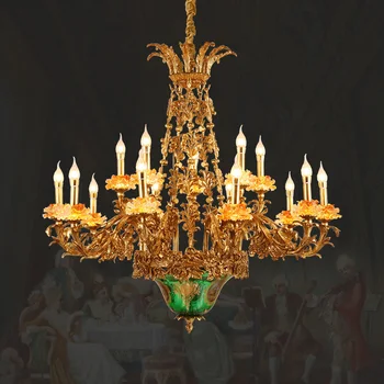 Французская Старинная Медная Вилла Холл Большая Люстра Элегантное Классическое освещение в стиле Ампир Европейская гостиная Латунный Подвесной светильник
