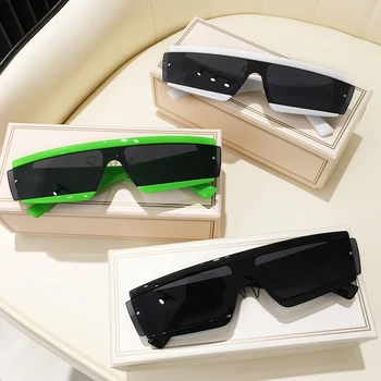 Футуристические прямоугольные Женские солнцезащитные очки 2021, Дизайнерские красочные очки, Уникальные Леопардовые зеленые Солнцезащитные очки без оправы, женские UV400