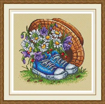 цветы и обувь 1-24-23 Вышивка крестиком Экологическими хлопчатобумажными нитками Украшение дома Подвесная картина Подарок