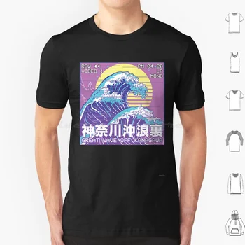 Эстетическая паровая волна, Отличная подарочная футболка Wave Off Kanagawa Retro Glitch, Хлопковая крутая футболка 6Xl, Японская Паровая волна, Vaporwave